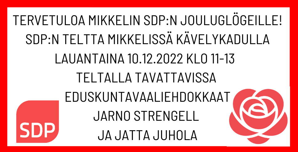 SDP:n kunnallisjärjestön jouluglögit 10.12.2022